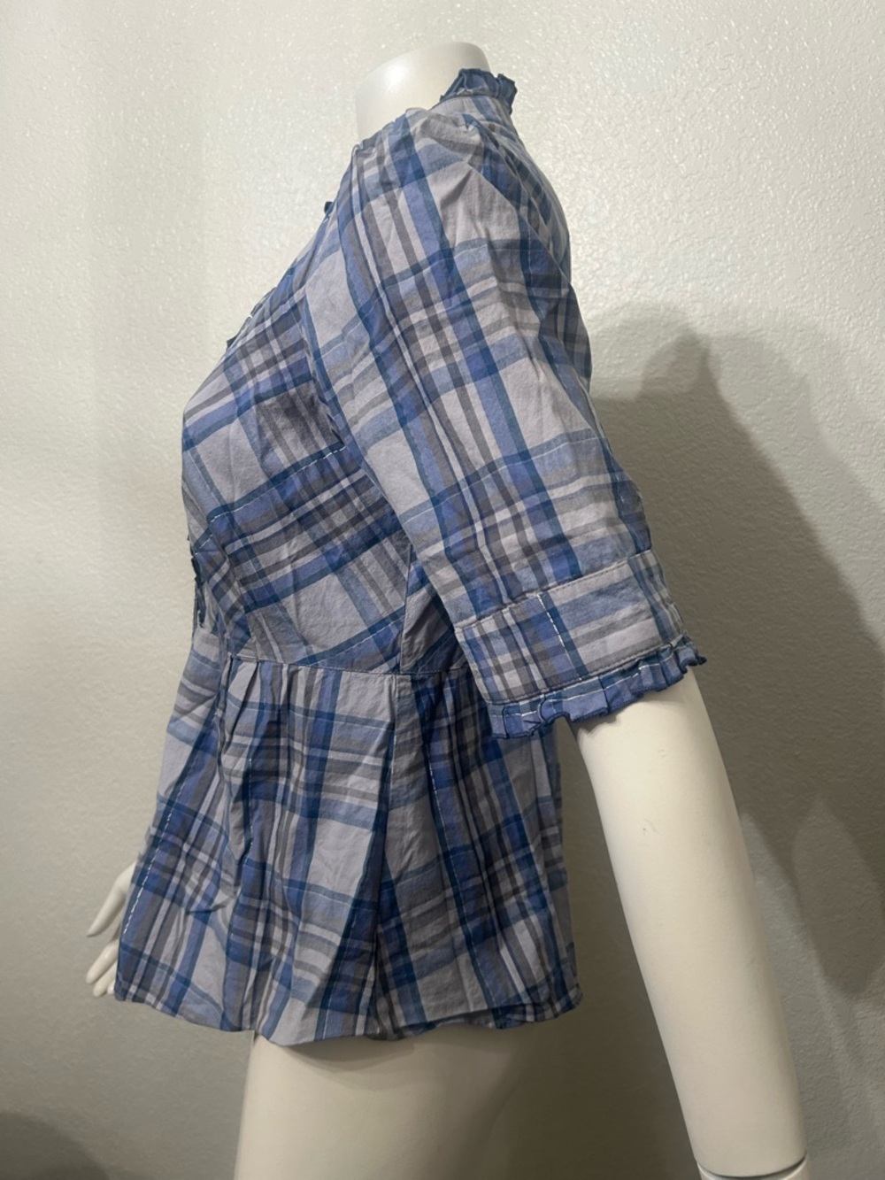 Anthropologie Odille Plaid Ruffle Top Cotton Button Front - Picture 2 of 3